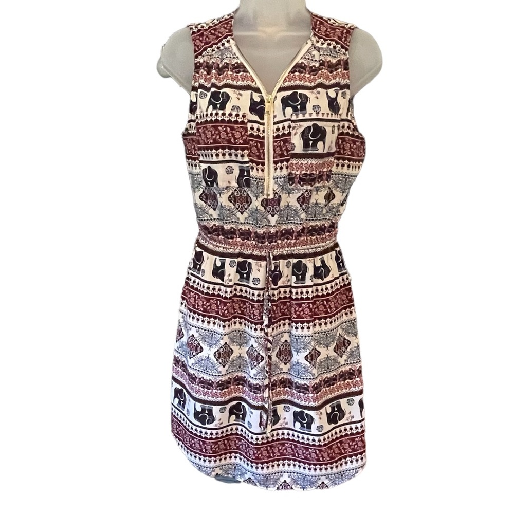 Wishful Park sz medium sleeveless dress gold front zipper elephant paisley print